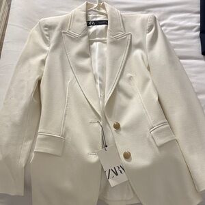 Zara Women's Cream Blazer with Gold Buttons